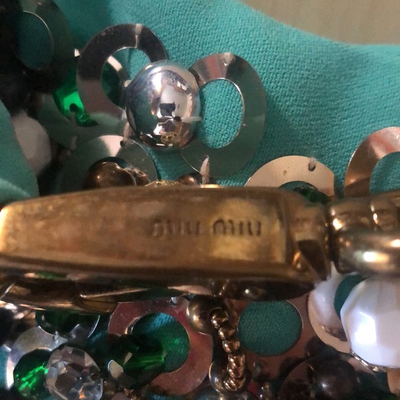 MIU MIU bead & sequin bamboo handle turquoise bag - Picture 6 of 12